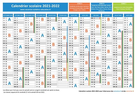 Semaine A Ou B Calendrier Scolaire 2021 2022 Et 2022 2023 Aria Art