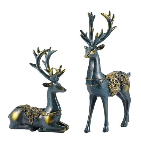 Christmas Reindeer Mantel Decor Figurines And Statues Set Of 2 Pcs
