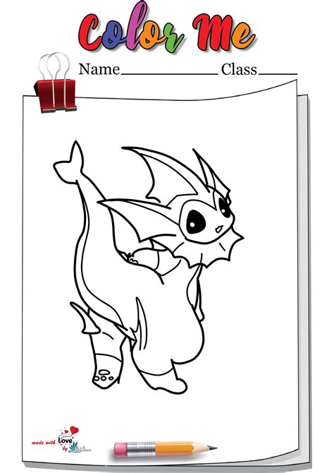 Cute Cartoon Vaporeon Coloring Page Free Download