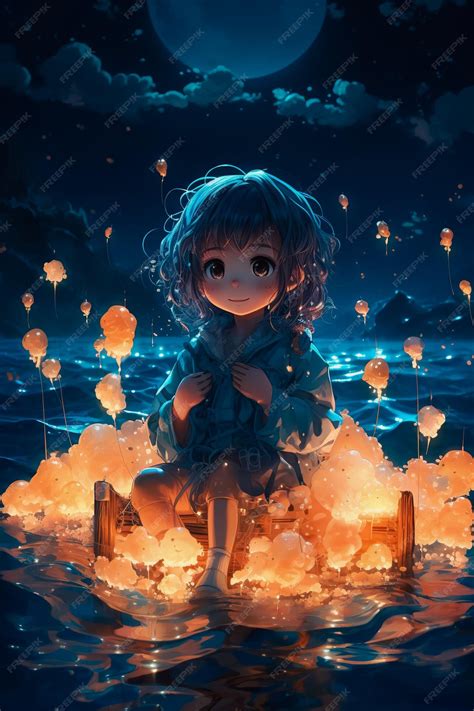 Premium Ai Image Cute Anime Little Girl Wearing Raincoat Sitting On