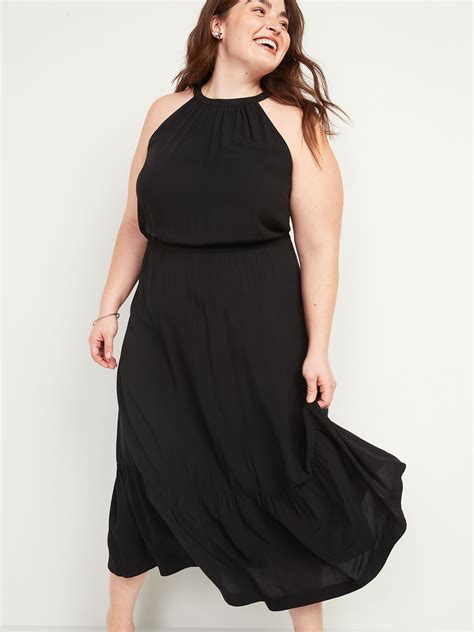 Old Navy Womens Waist Defined Sleeveless Plus Size Maxi Dress Black