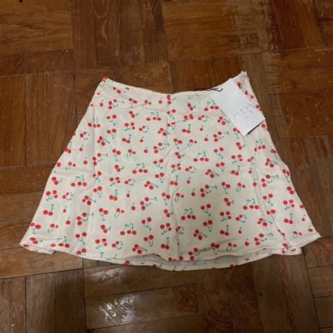 Zara Satin Cherry Skirt Womens Fashion Bottoms Skirts On Carousell
