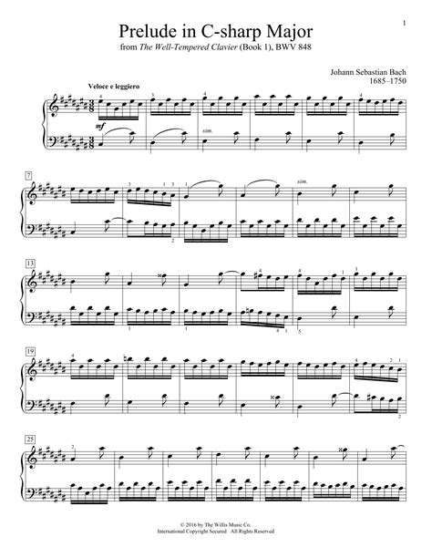Prelude In C Sharp Major Sheet Music Johann Sebastian Bach