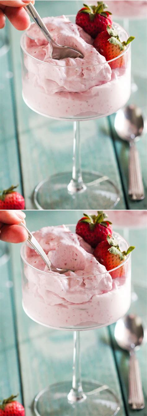 Strawberry frozen greek yogurt, strawberry pretzel salad, strawberry pretzel dessert, etc. Healthy Strawberry Protein Fluff | Recipe | Low calorie ice cream, Healthy dessert recipes ...