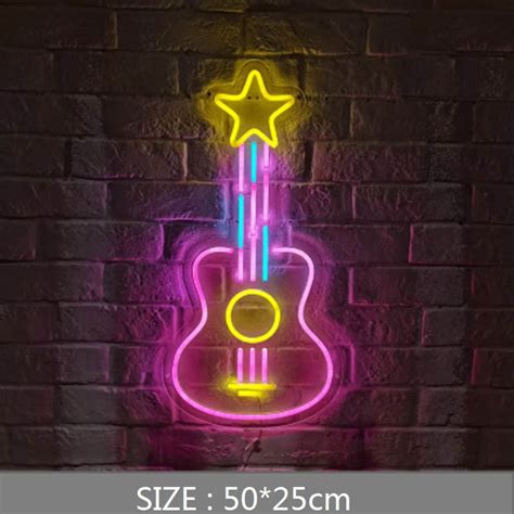 Guitar Neon Sign With Acrylic Plate Glowing Neon Guitar Sign Etsy