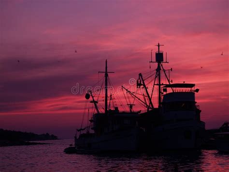 Fishing Boat At Sunset Stock Image Image Of Bird Orange 23715957