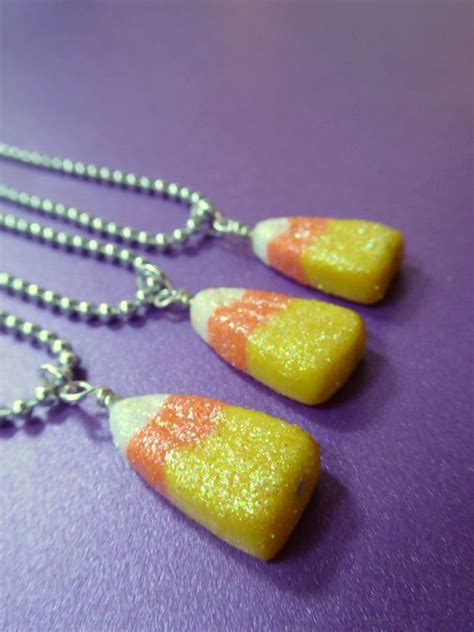 Glitter Candy Corn Charm Necklace Halloween Treat Polymer Clay