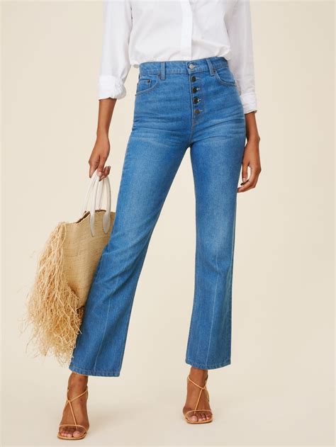 Cynthia Button Fly High Rise Straight Jeans Reformation