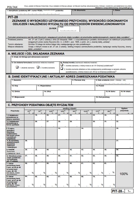 Formularz PIT 28 do druku – PIT 28 pobierz PDF – Podatnik.info - Prosta
