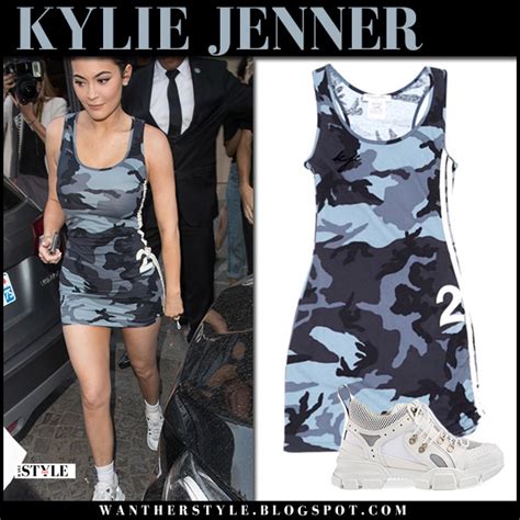 Kylie Jenner In Grey Camo Mini Dress In Paris On July 21