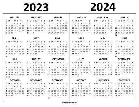 Yearly Calendar 2023 And 2024 Printable Free Download Printable Online