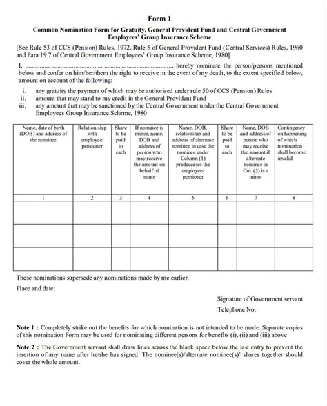 Common Nomination Form For Gratuity Gpf And Cgegis Form 1 Staffnews