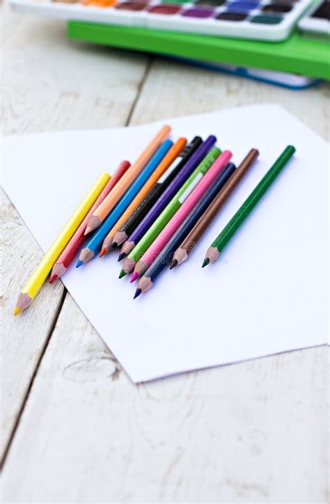 Colored Pencils And Paper Stock Photo Image Of Color 53630538