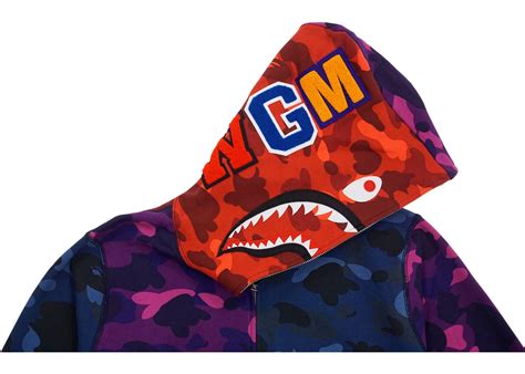 Bape Ultimate Crazy Color Camo Shark Hoodie Redbluepurple