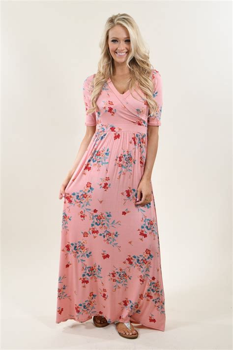 Light Pink Floral Maxi Dress Light Pink Lace Accent Chiffon Maxi Dress