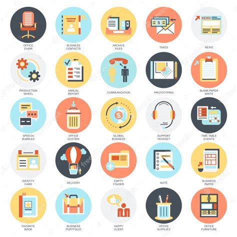 Premium Vector Flat Conceptual Icons Set Of Business Tools Office