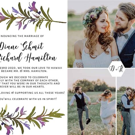 Flat Elopement Announcement Cards With Photos Announcing The Marriage
