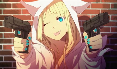 Hd Wallpaper Female Holding Two Guns Anime Character