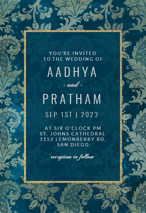 Emerald Peacock Wedding Invitation Template Greetings Island