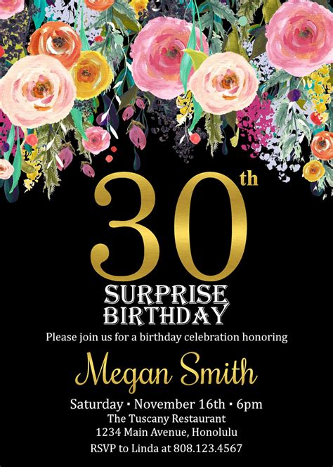 30th Birthday Invitation Women Birthday Invitation Surprise Etsy