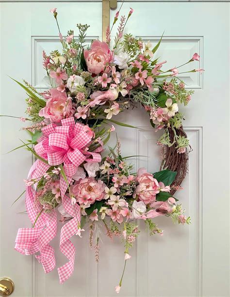 Spring Wreath For Front Door Peony And Rose Wreath Summer Door Wreath