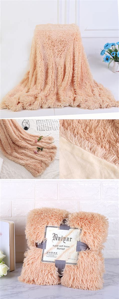 Rts Luxury Faux Fur 2 Ply Blanket Long Hair Shaggy Fleece Super Soft White Pv Plush Blanket For