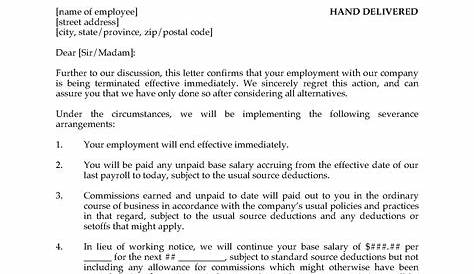sample of termination letter to employee