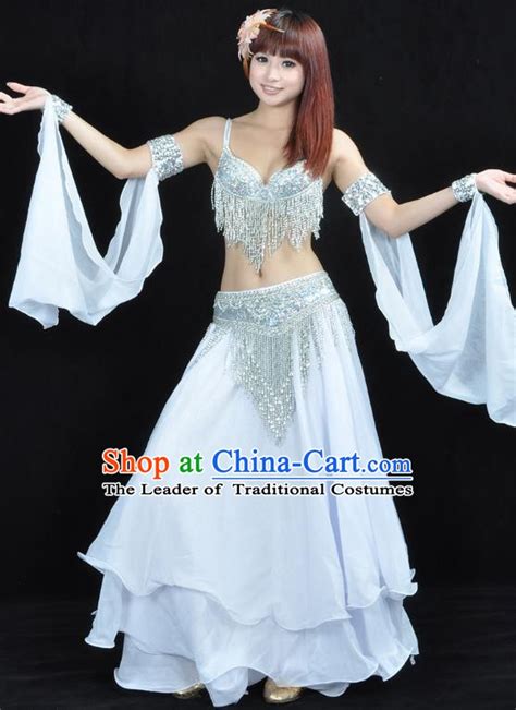 Indian Traditional Belly Dance White Dress Asian India Sexy Oriental Dance Costume For Women