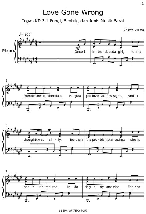Love Gone Wrong Sheet Music For Piano