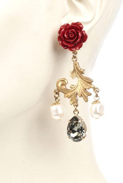 Dolce And Gabbana Rose Drop Earrings In Red Rose Lyst