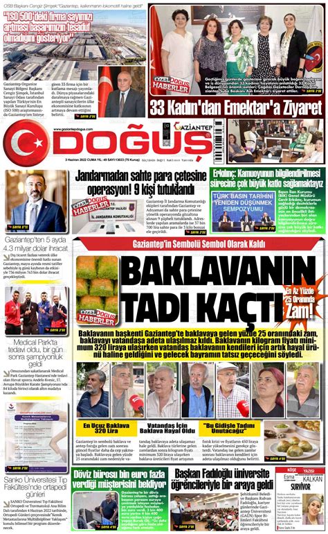 03 Haziran 2022 tarihli Gaziantep Doğuş Gazete Manşetleri