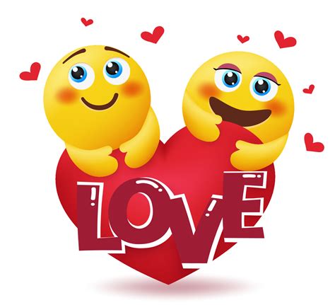 Emoji Valentine Vector Concept Design Love Text With Emojis Lovers Character With Cute And In