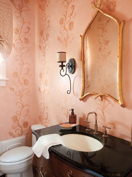 This Pretty Pink Powder Room Is Adorned With A Custom Metallic Floral
