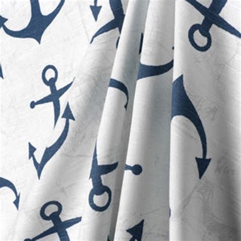 Valance White With Navy Anchors Nautical Theme Curtain Window Etsy