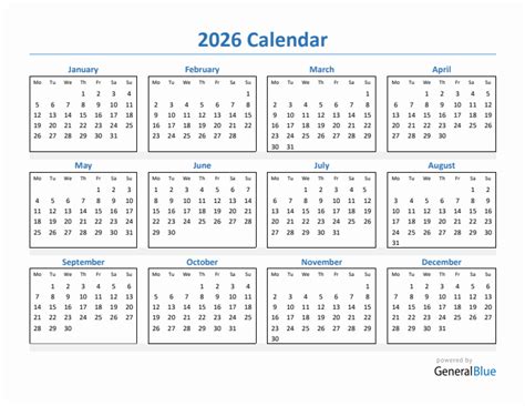 2026 Yearly Calendar Templates With Monday Start