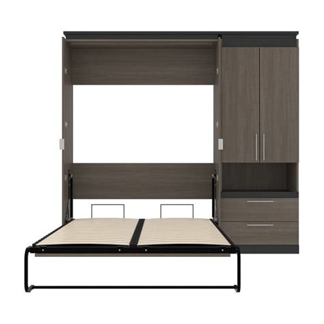 Bestar Orion 89 Full Murphy Bed With Storage Cabinet In Bark Gray