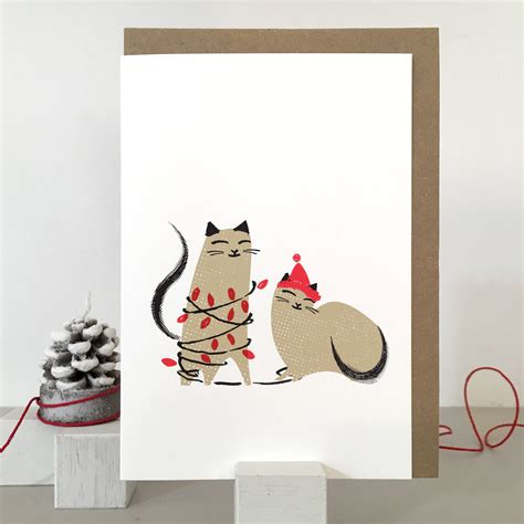 Cat Christmas Card With Two Cats For Christmas Etsy Cartes De Noël