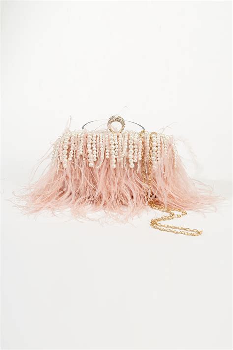 Zapaka Women Blush Bag Vintage Ostrich Feather Evening Bag Zapaka