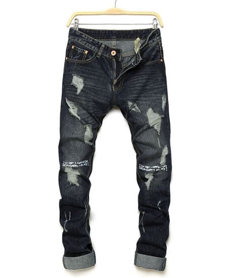 Fashion Men S Ripped Skinny Biker Jeans Destroyed Frayed Slim Fit Denim Pants Black Jeans Men