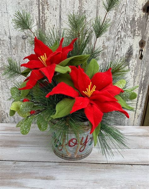 Poinsettia Christmas Arrangement Christmas Centerpiece Red Poinsettia