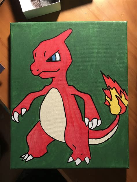 Hand Painted Pokémon Canvas Art Charmeleon Mini Canvas Art Simple
