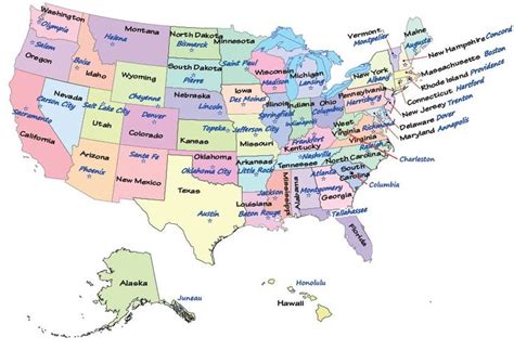 Usa Map With States And Capital Cities Names Usa Map States And