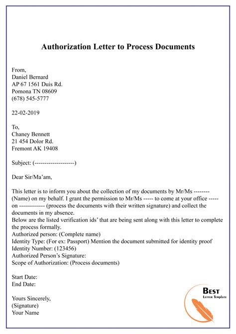 Letter for authorization to acting on behalf of the company. Authorization Letter to Process Documents - Sample & Example | Best Letter Template | Business ...