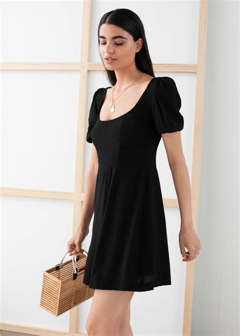 Puff Sleeve Crepe Mini Dress Black Mini Dresses And Other Stories Mini Dress Mini Dress