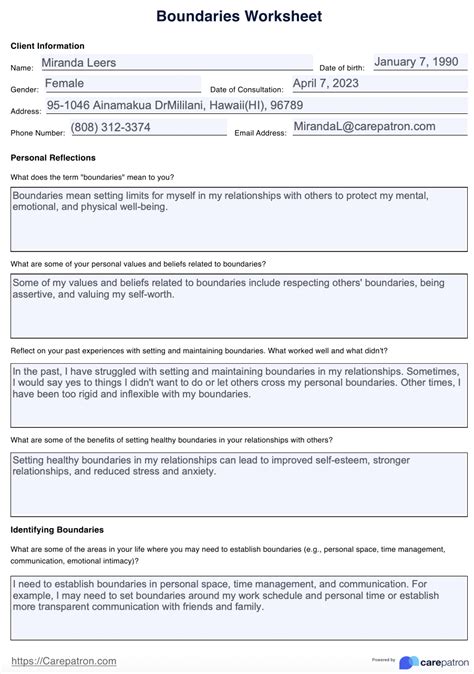 Boundaries Worksheet Example Free Pdf Download