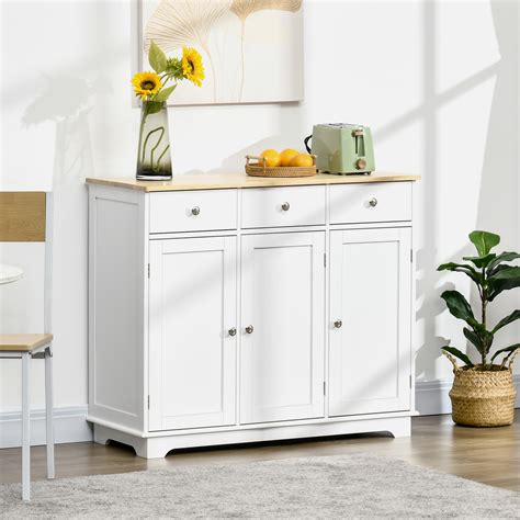 Homcom Modern Sideboard With Rubberwood Top Buffet Cabinet With