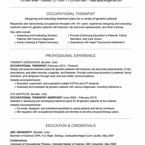 Occupational Therapist Cv Examples Resume