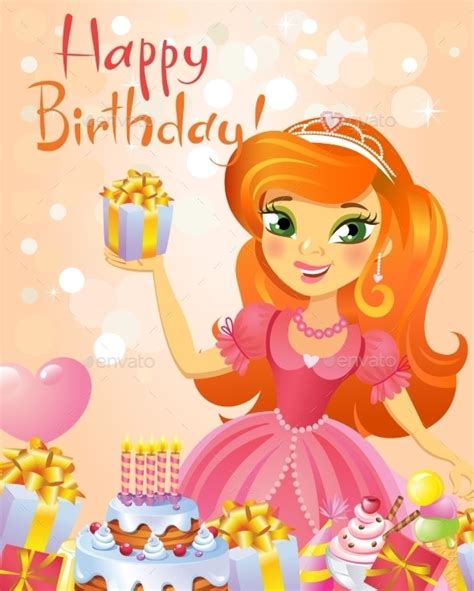 Happy Birthday Princess Greeting Card By Azzzzya Graphicriver