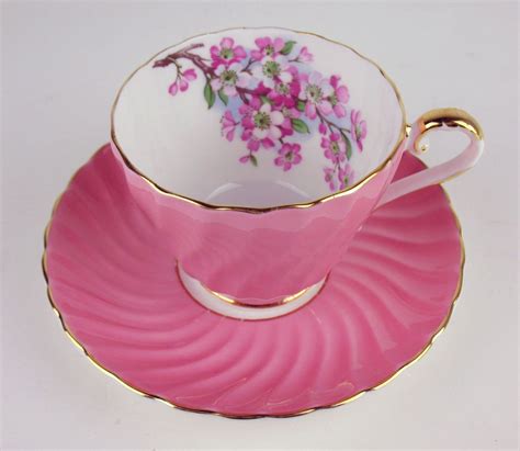 Teacup And Saucer Aynsley Pink W Cherry Blossoms England Vintage Cup Reduced Km Tea Cups