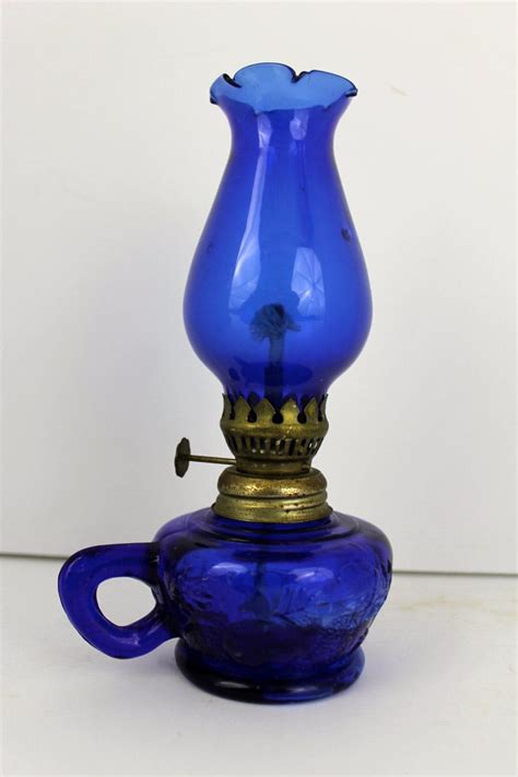 Vintage Miniature Cobalt Blue Oil Lamp Made In Hong Kong